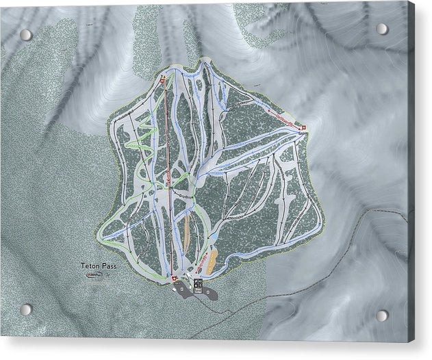 Teton Pass Ski Trail Map - Acrylic Print - Powderaddicts