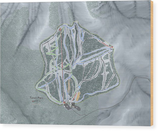 Teton Pass Ski Trail Map - Wood Print - Powderaddicts
