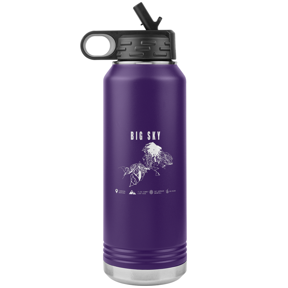 Big Sky Montana Ski Trail Map 32oz Water Bottle Tumbler - Powderaddicts