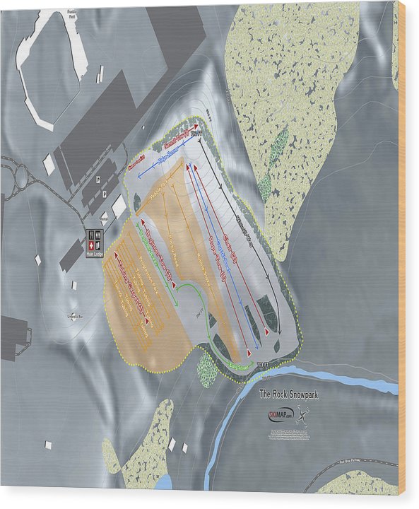 The Rock Snowpark Ski Trail Map - Wood Print - Powderaddicts