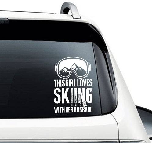 This Girl Loves Skiing With Her Husband Car Sticker - Powderaddicts
