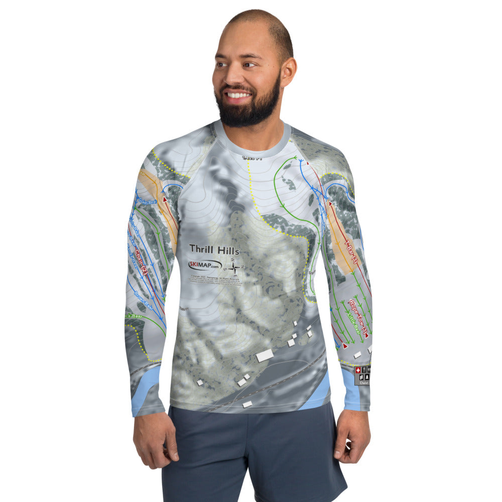 Thrill Hills, North Dakota Ski Trail Map Men's Base Layer Top - Powderaddicts
