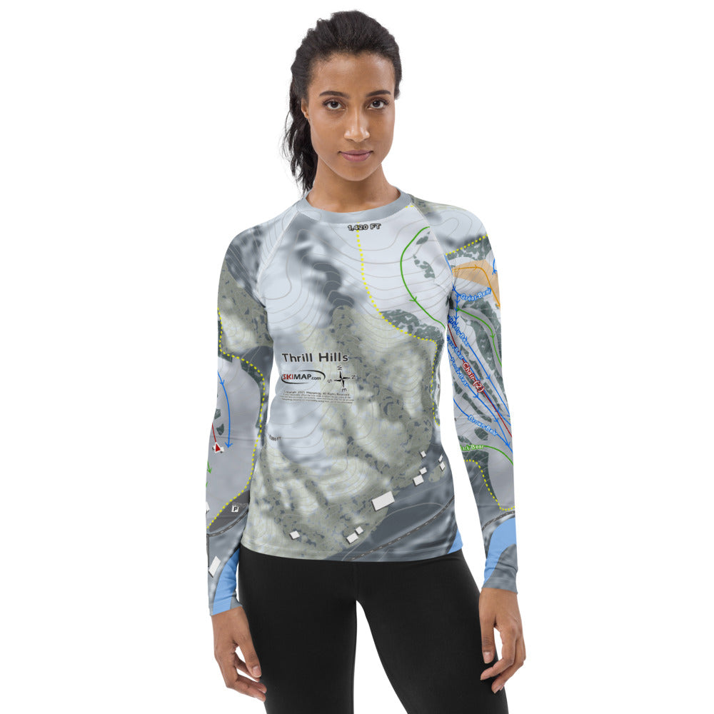 Thrill Hills, North Dakota Ski Trail Map Women&#39;s Base Layer Top - Powderaddicts