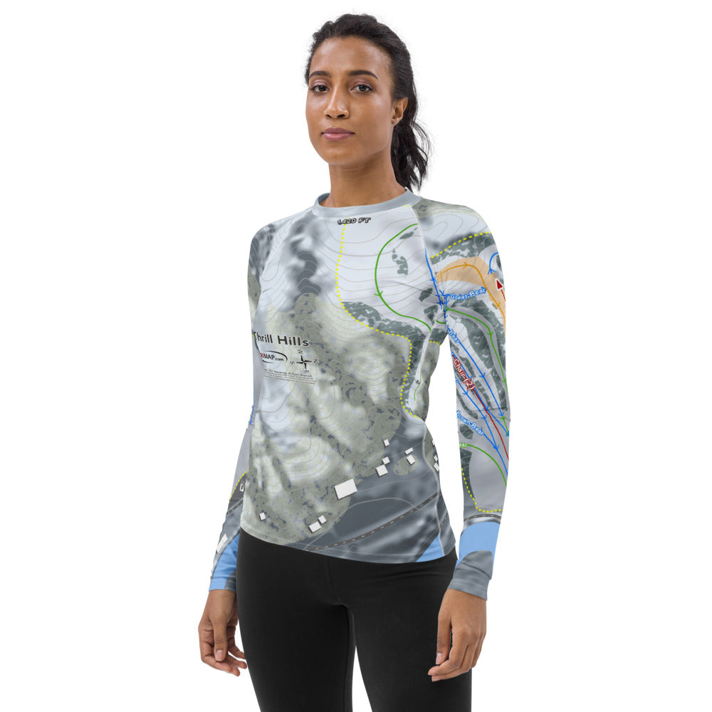 Thrill Hills, North Dakota Ski Trail Map Women's Base Layer Top - Powderaddicts