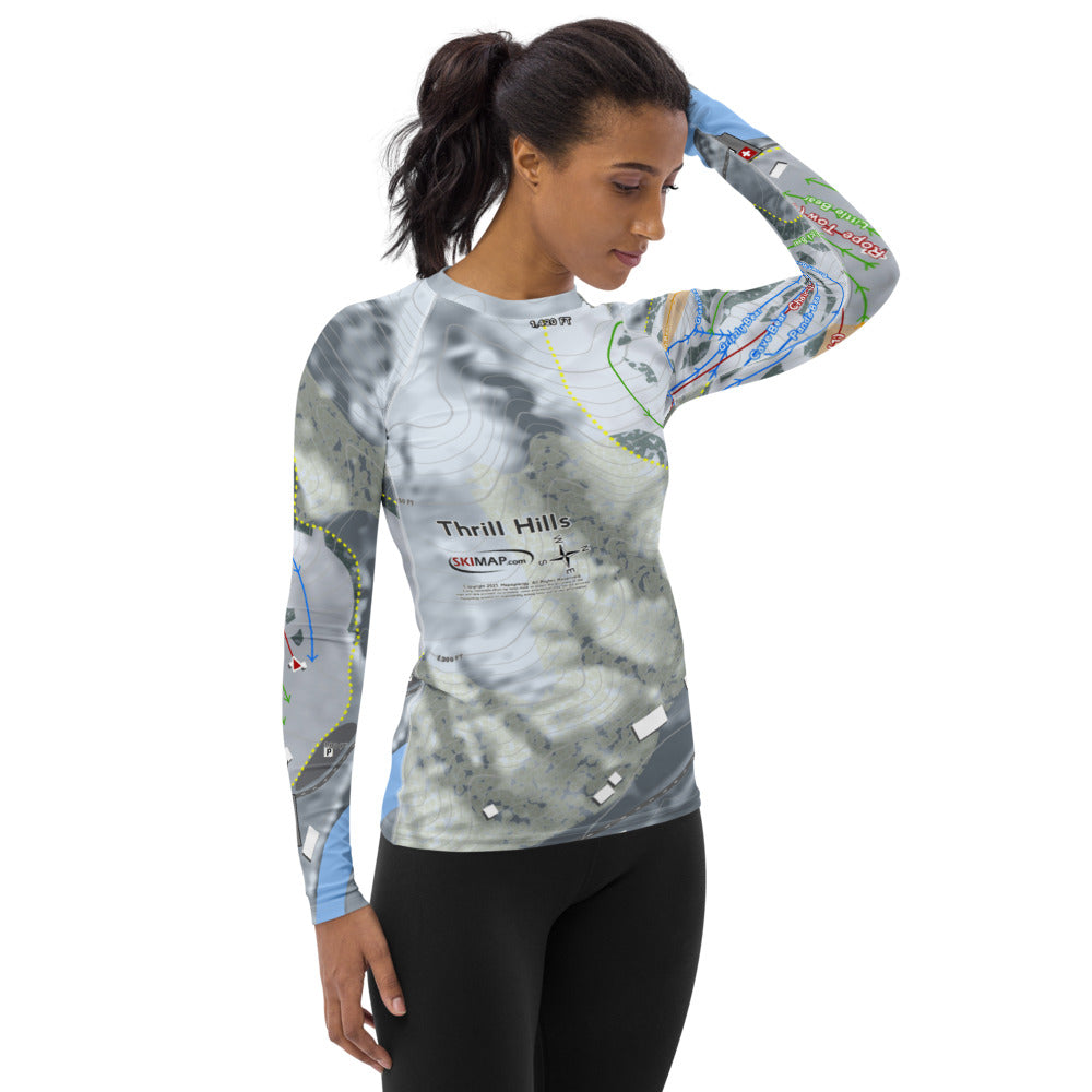 Thrill Hills, North Dakota Ski Trail Map Women's Base Layer Top - Powderaddicts