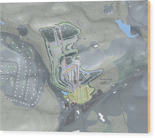 Thunder Ridge Ski Trail Map - Wood Print - Powderaddicts