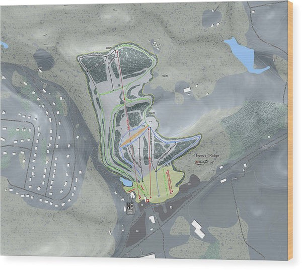 Thunder Ridge Ski Trail Map - Wood Print - Powderaddicts