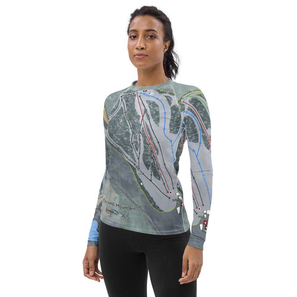Titcomb Mountain, Maine Ski Trail Map Women&#39;s Base Layer Top - Powderaddicts