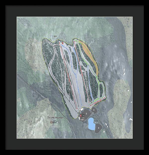 Titcomb Mountain Ski Trail Map - Framed Print - Powderaddicts