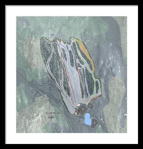 Titcomb Mountain Ski Trail Map - Framed Print - Powderaddicts