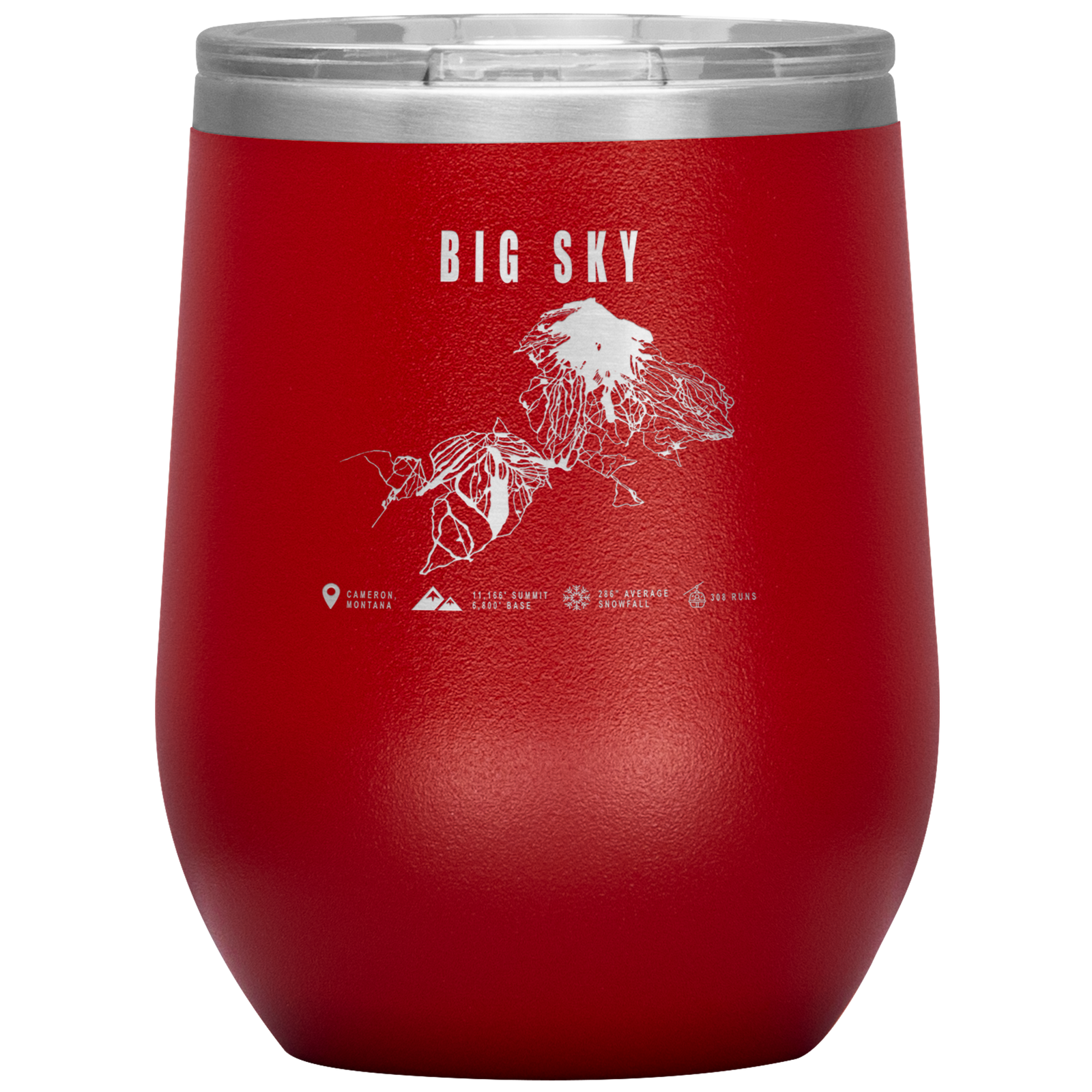 Big Sky Montana Ski Trail Map Wine 12oz Tumbler - Powderaddicts