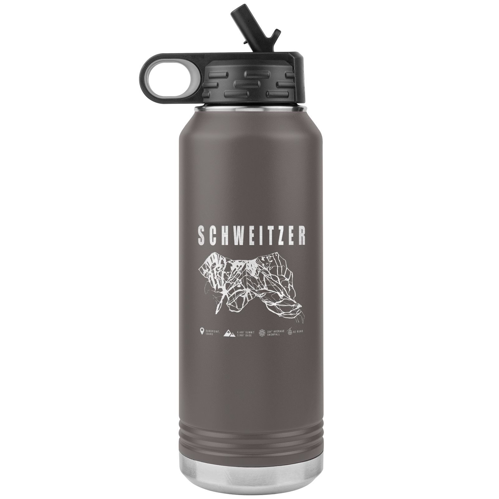 Schweitzer Idaho Ski Trail Map 32oz Water Bottle Tumbler - Powderaddicts
