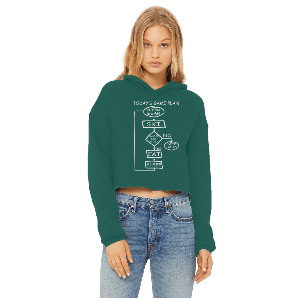 Today's Gameplan - Skiing Ladies Cropped Raw Edge Hoodie - Powderaddicts