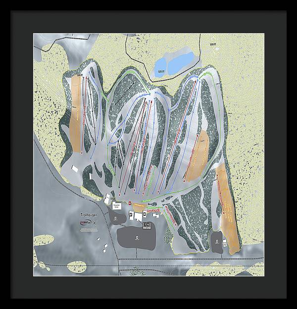 Trollhaugen Ski Trail Map - Framed Print - Powderaddicts