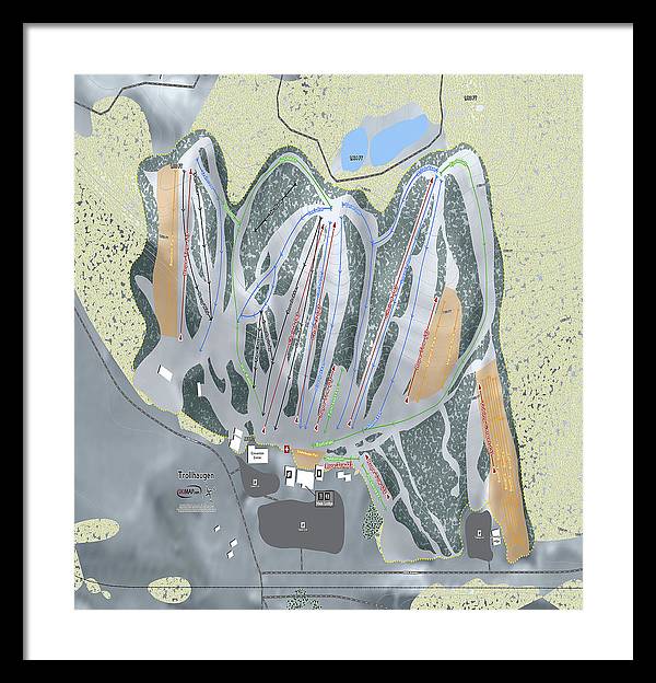 Trollhaugen Ski Trail Map - Framed Print - Powderaddicts