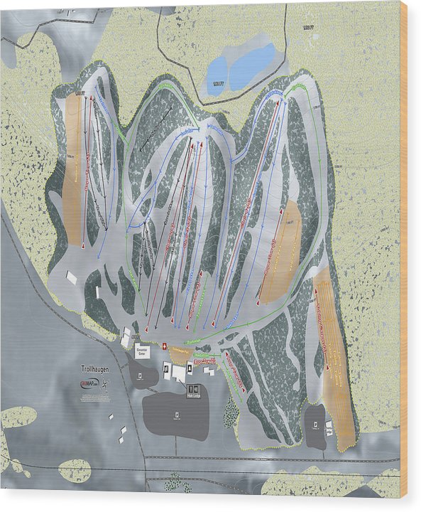 Trollhaugen Ski Trail Map - Wood Print - Powderaddicts