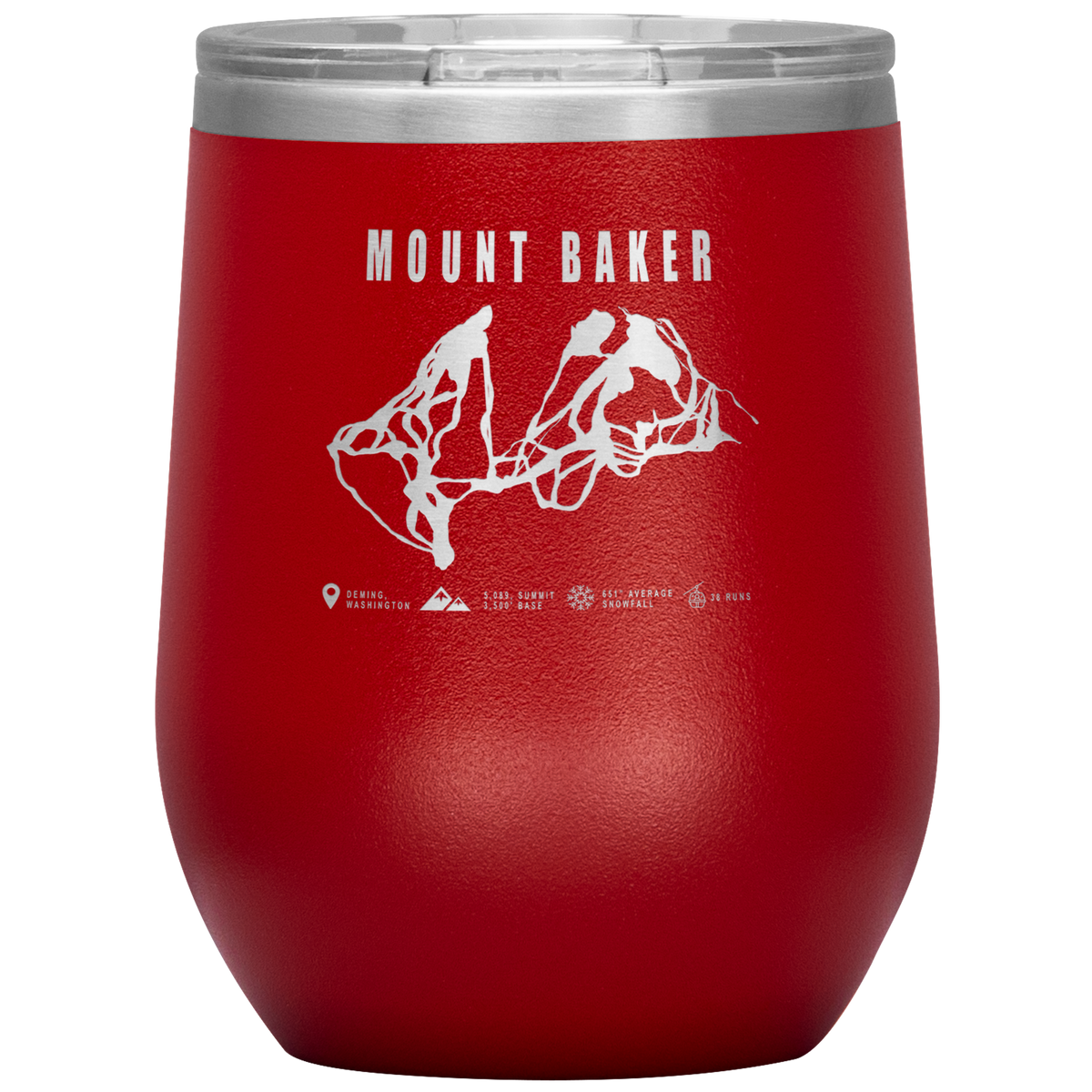 Mount Baker, Washington Ski Trail Map Wine 12oz Tumbler - Powderaddicts