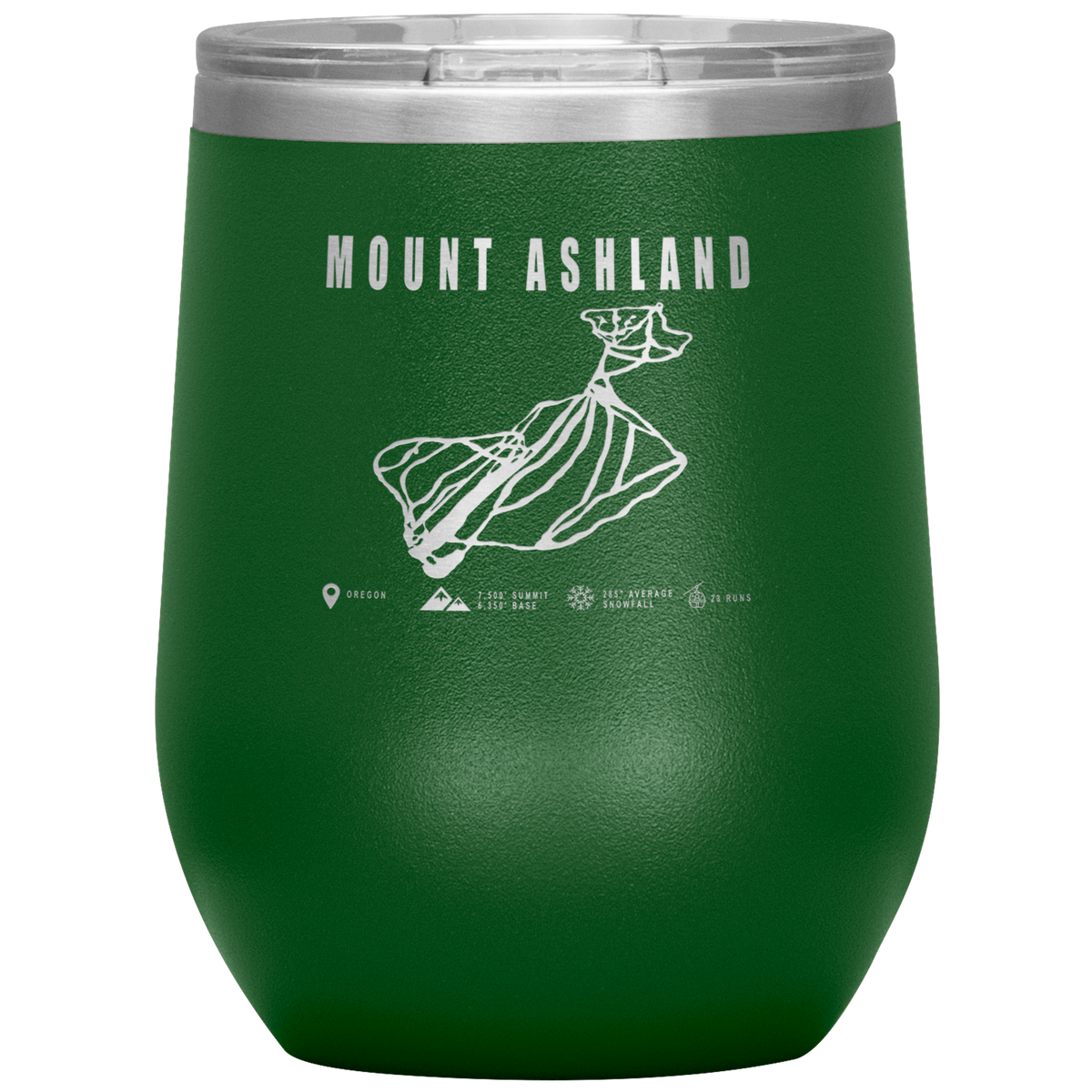 Mount Ashland, Oregon Ski Trail Map Wine 12oz Tumbler - Powderaddicts