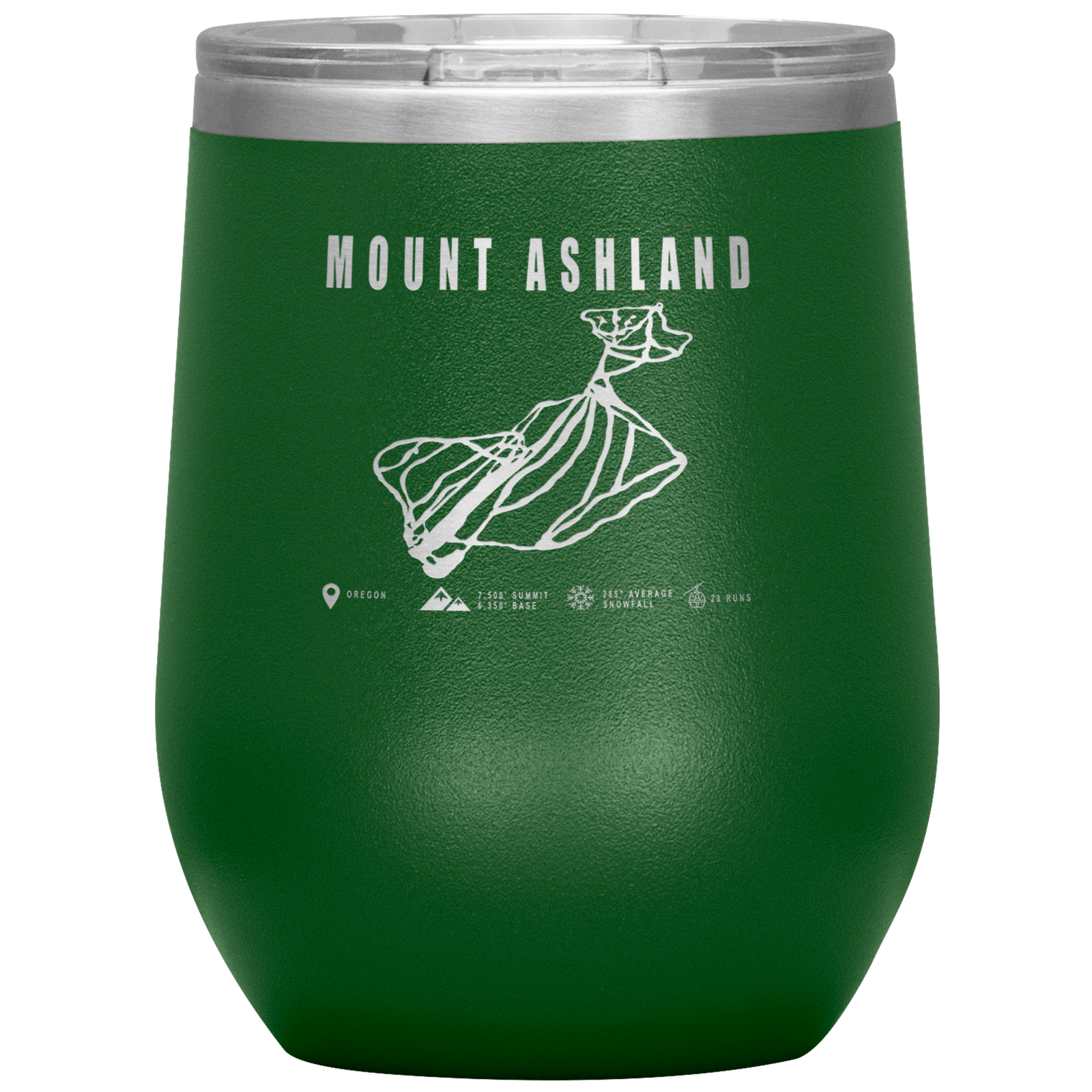 Mount Ashland, Oregon Ski Trail Map Wine 12oz Tumbler - Powderaddicts