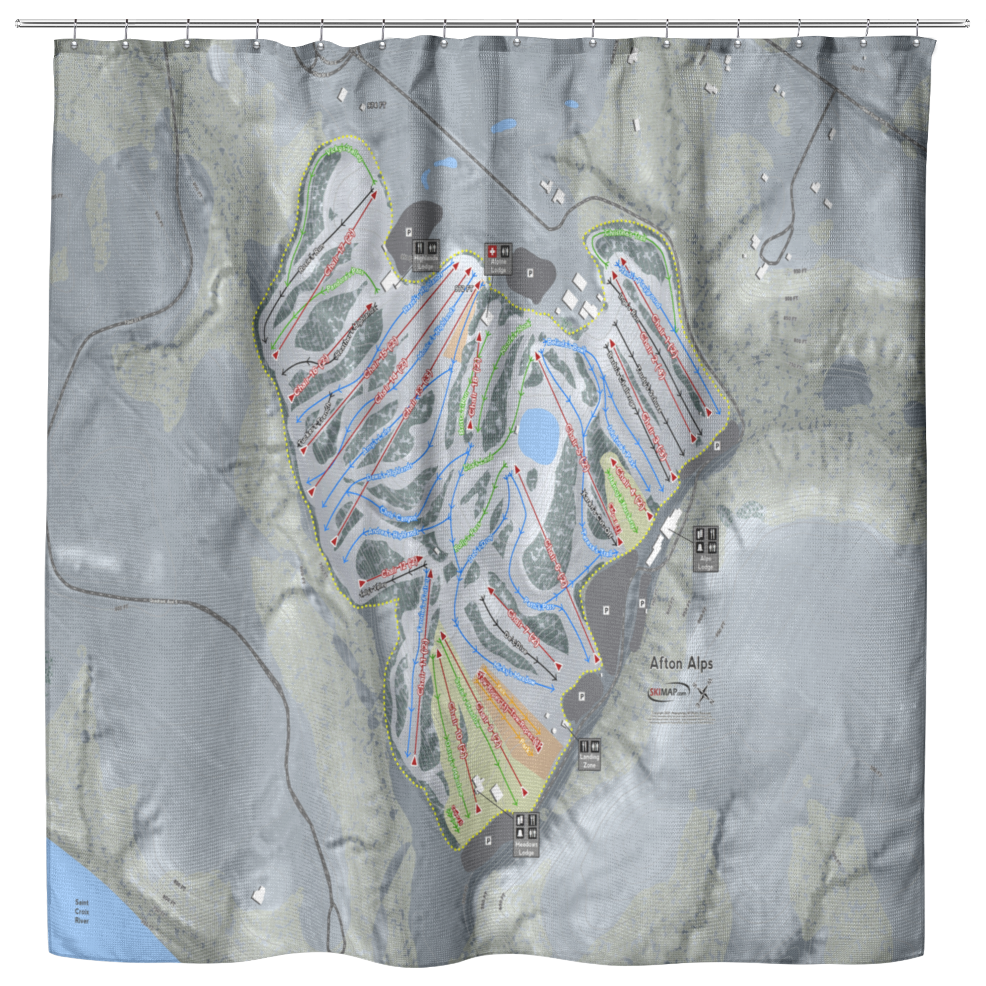Afton Alps Ski Trail Map Shower Curtain - Powderaddicts