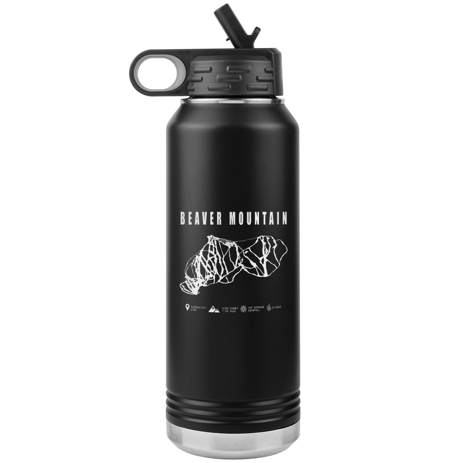 Beaver Mountain,Utah Ski Trail Map 32oz Water Bottle Tumbler - Powderaddicts