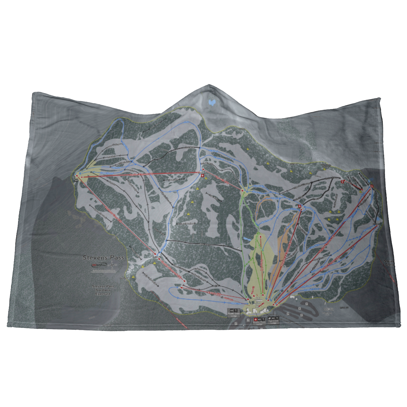 Stevens Pass, Washington Ski Trail Map - Hooded Blanket - Powderaddicts