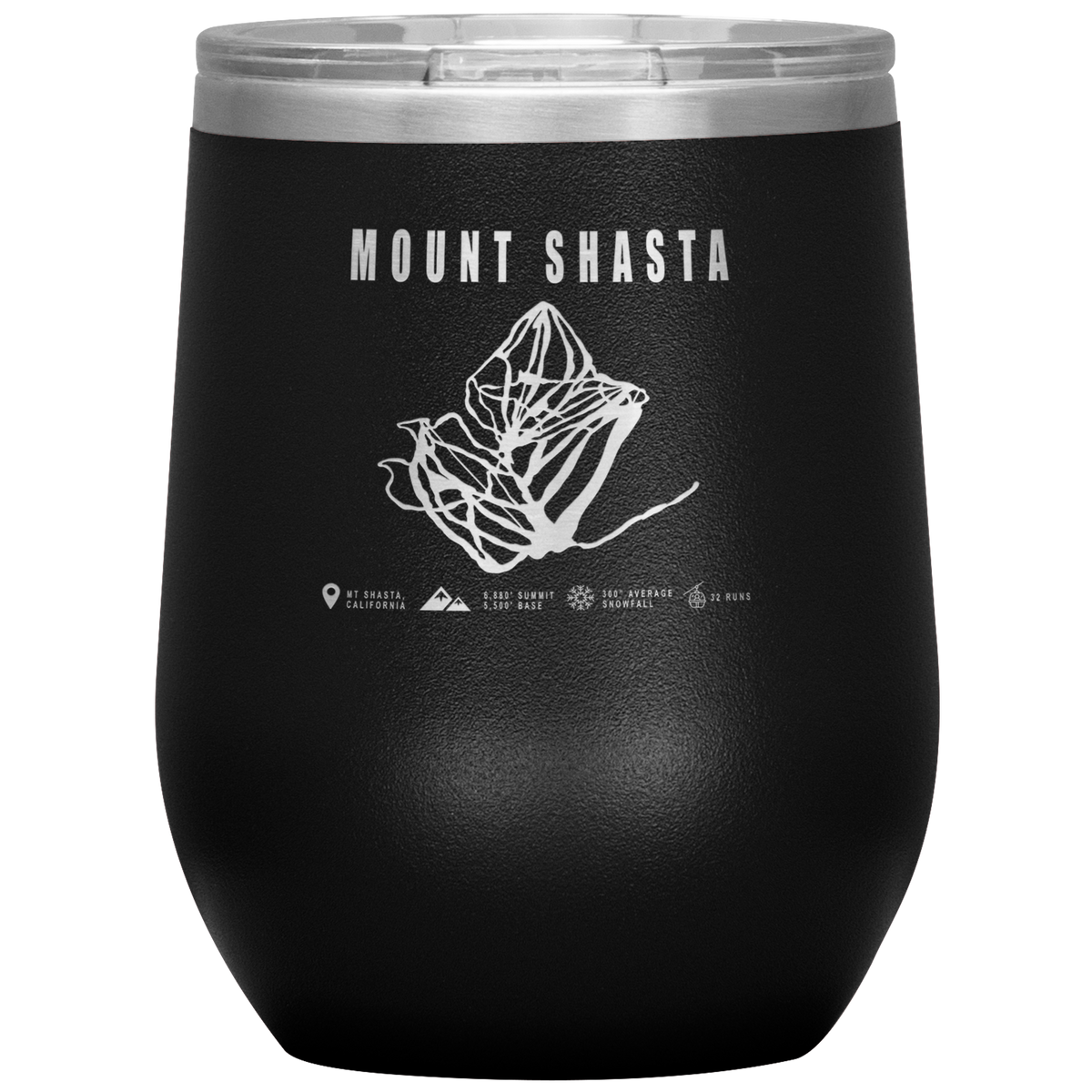 Mount Shasta, California Ski Trail Map Wine 12oz Tumbler