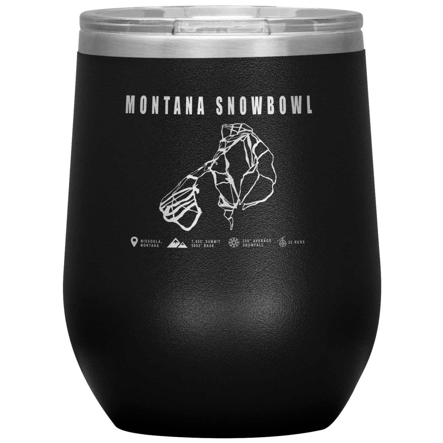 Montana Snowbowl, Montana Ski Trail Map Wine 12oz Tumbler - Powderaddicts