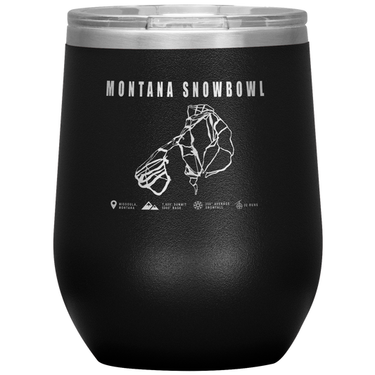 Montana Snowbowl, Montana Ski Trail Map Wine 12oz Tumbler - Powderaddicts