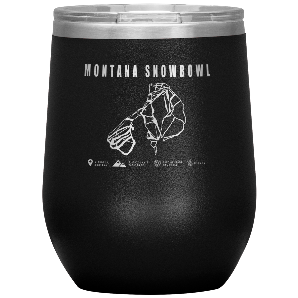Montana Snowbowl, Montana Ski Trail Map Wine 12oz Tumbler - Powderaddicts