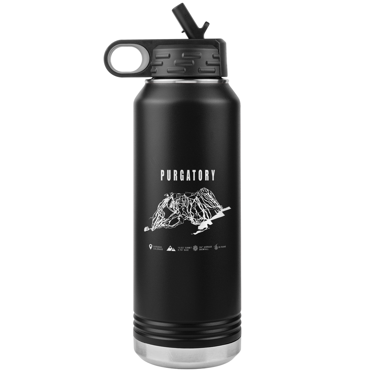 Purgatory Colorado Ski Trail Map 32oz Water Bottle Tumbler - Powderaddicts