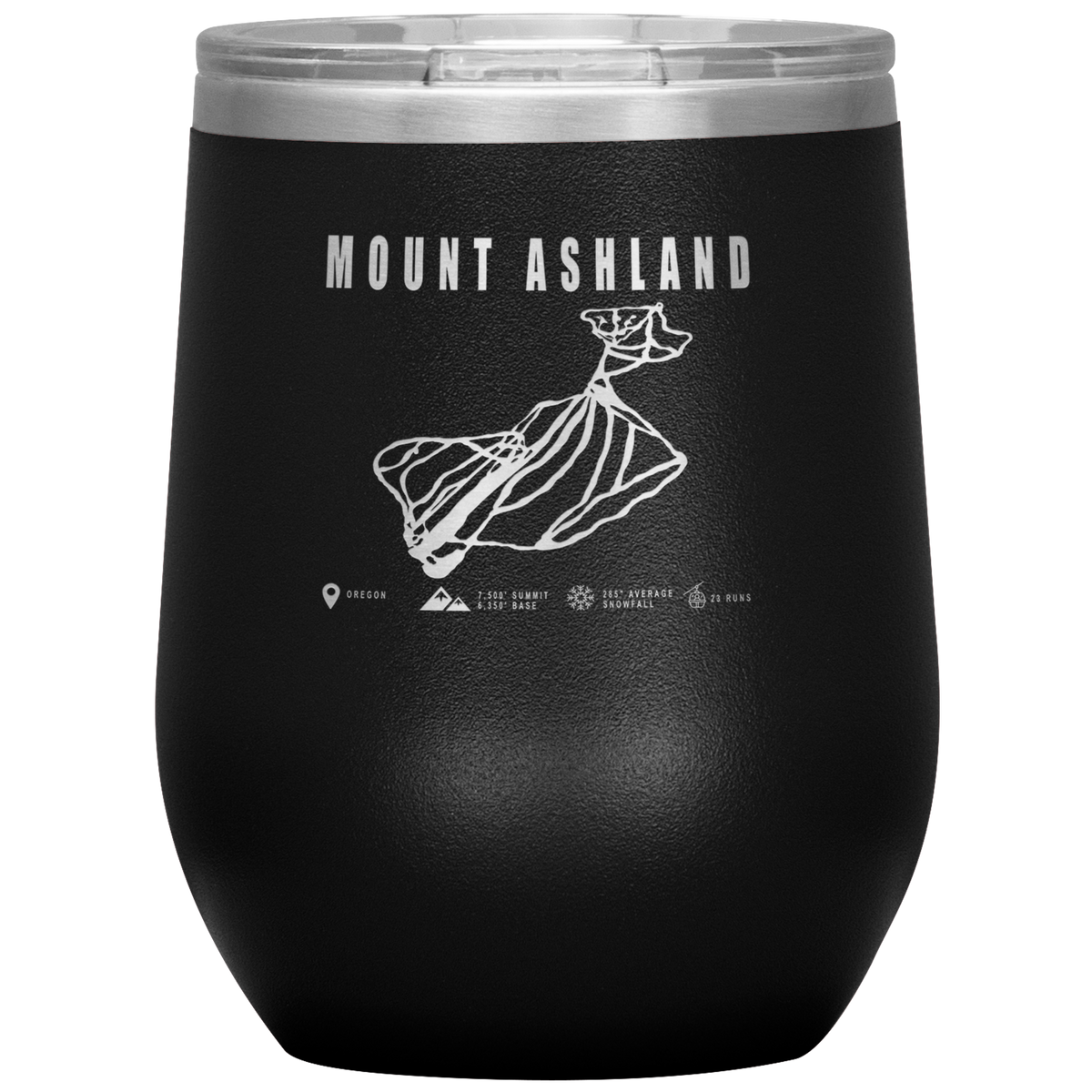 Mount Ashland, Oregon Ski Trail Map Wine 12oz Tumbler