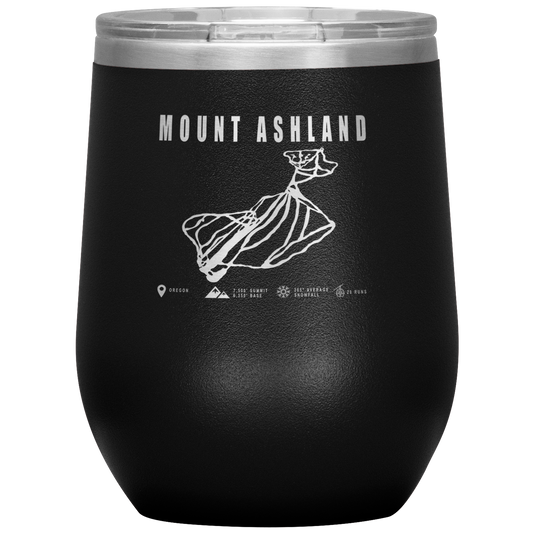 Mount Ashland, Oregon Ski Trail Map Wine 12oz Tumbler - Powderaddicts