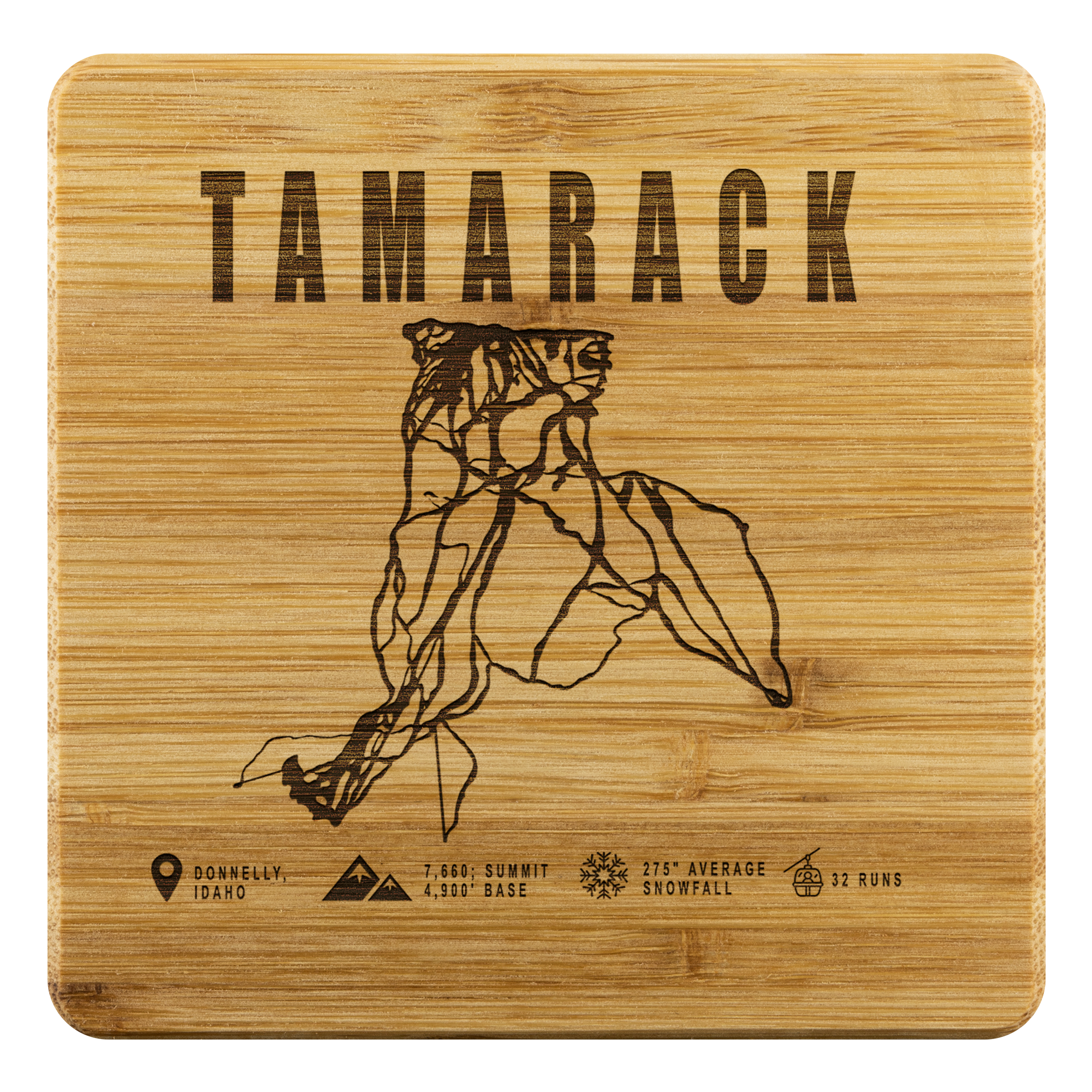 Tamarack Idaho Ski Trail Map Bamboo Coaster - Powderaddicts