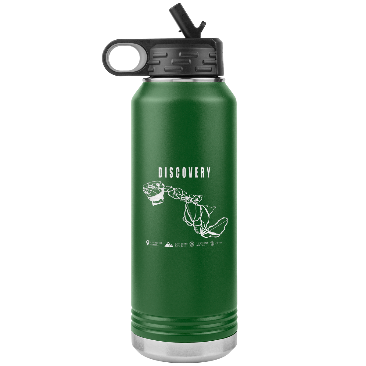 Discovery Montana Ski Trail Map 32oz Water Bottle Tumbler - Powderaddicts