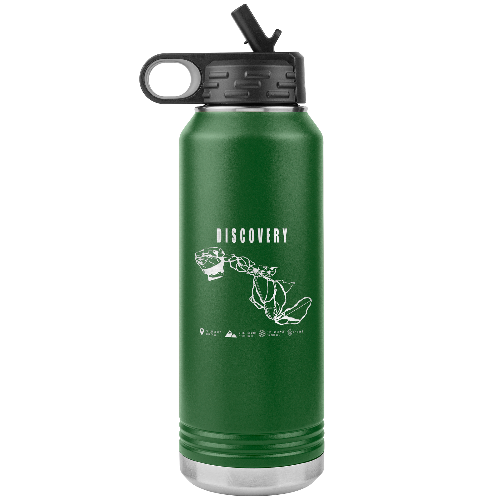 Discovery Montana Ski Trail Map 32oz Water Bottle Tumbler - Powderaddicts