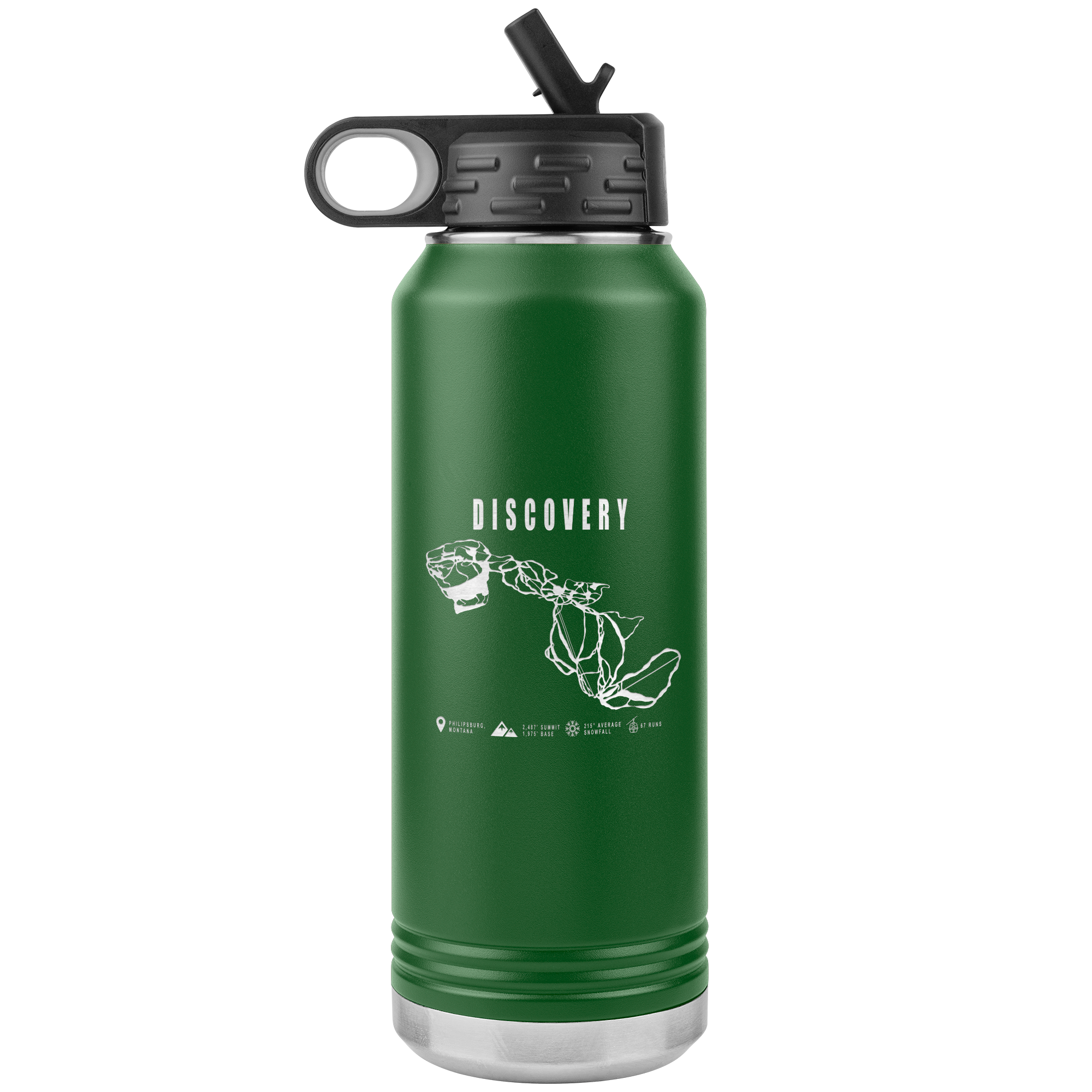 Discovery Montana Ski Trail Map 32oz Water Bottle Tumbler - Powderaddicts