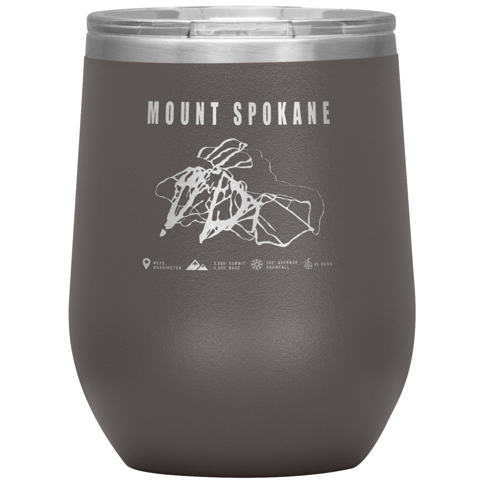 Mount Spokane, Washington Ski Trail Map Wine 12oz Tumbler - Powderaddicts