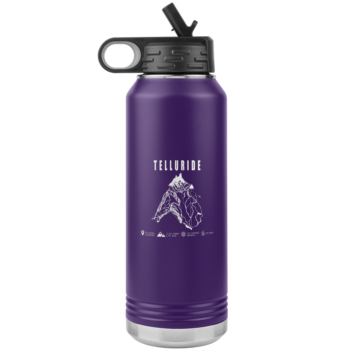Telluride Colorado Ski Trail Map 32oz Water Bottle Tumbler - Powderaddicts