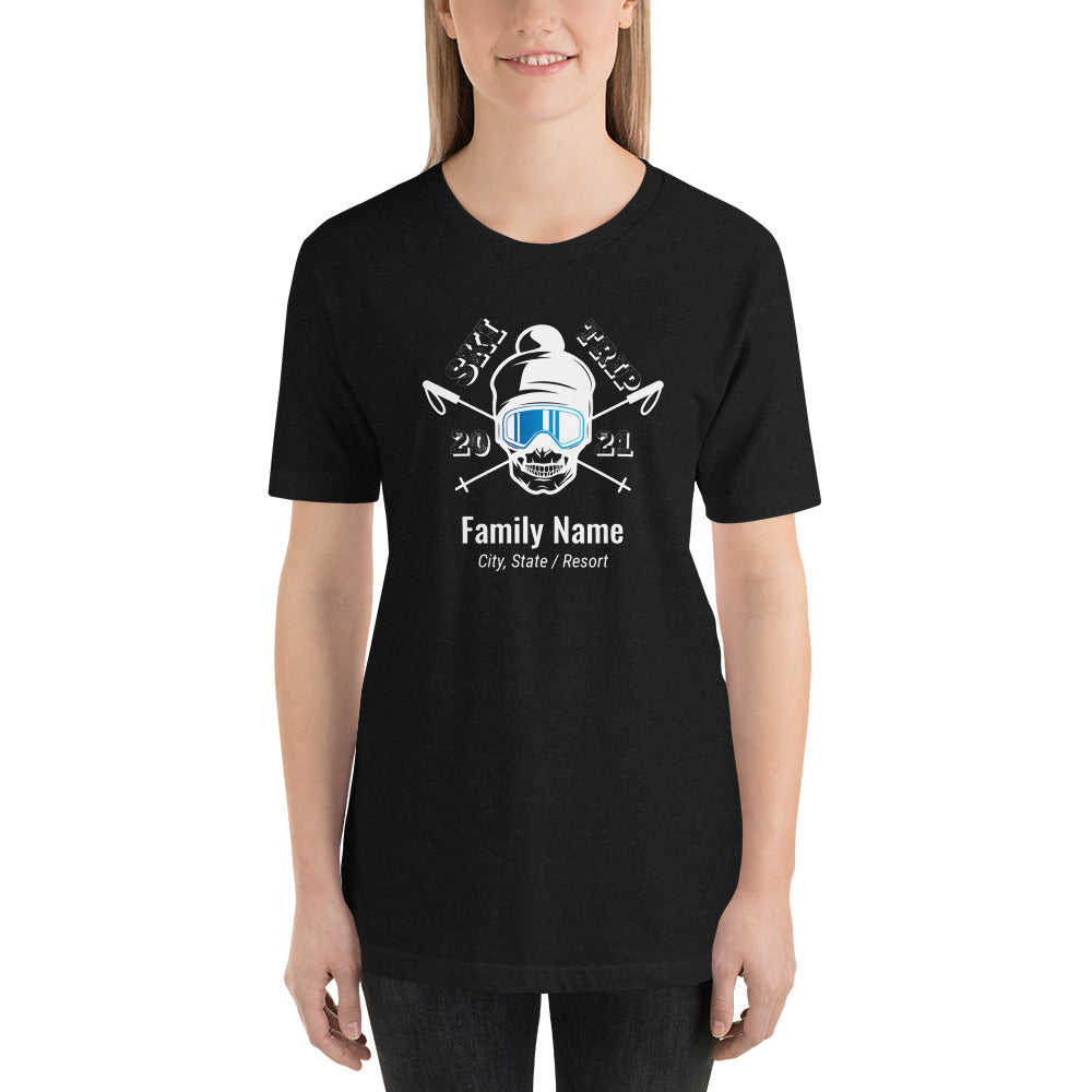 Family Ski Trip 2021 Skull Short-Sleeve Unisex T-Shirt - Powderaddicts