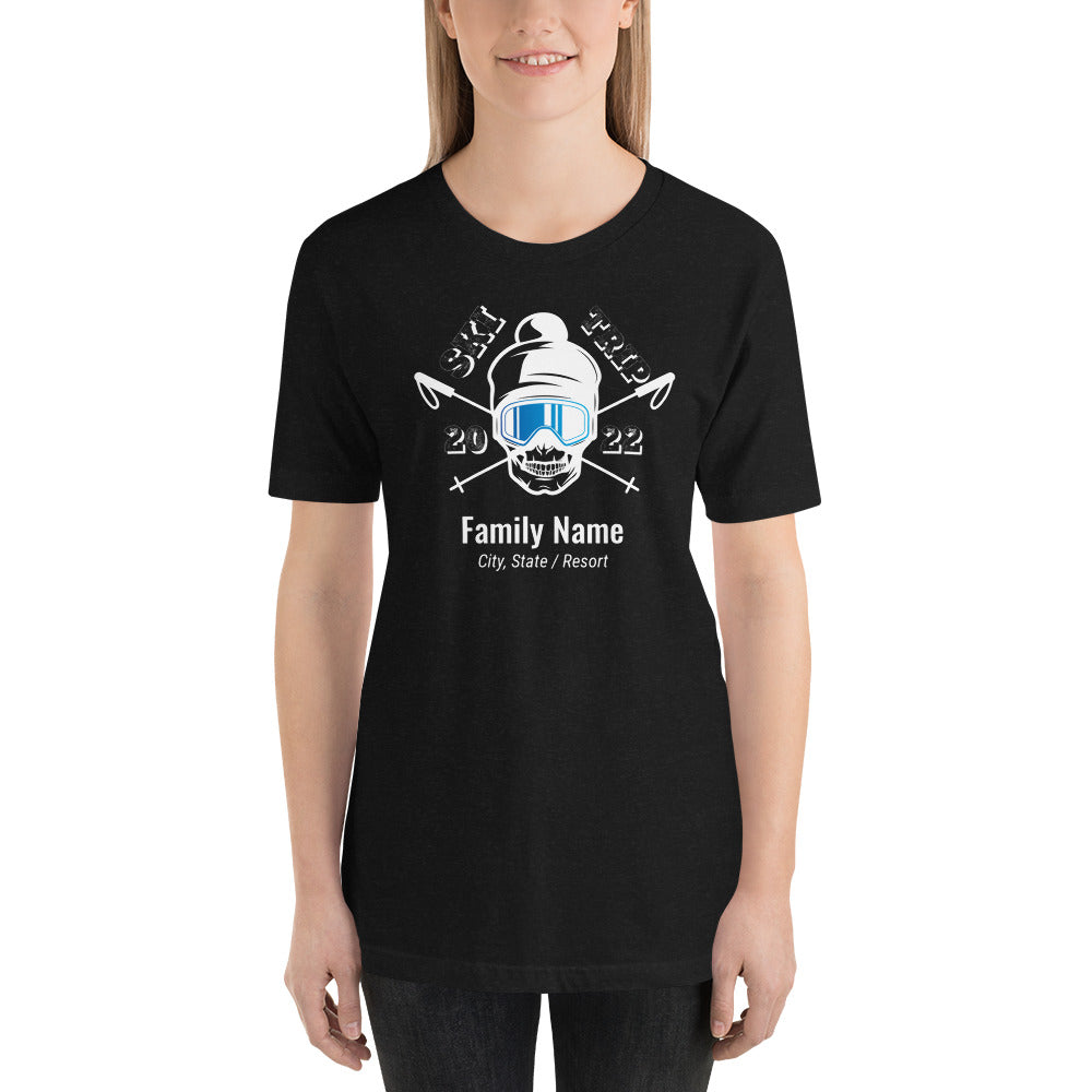 Family Ski Trip 2022 Skull Short-Sleeve Unisex T-Shirt - Powderaddicts