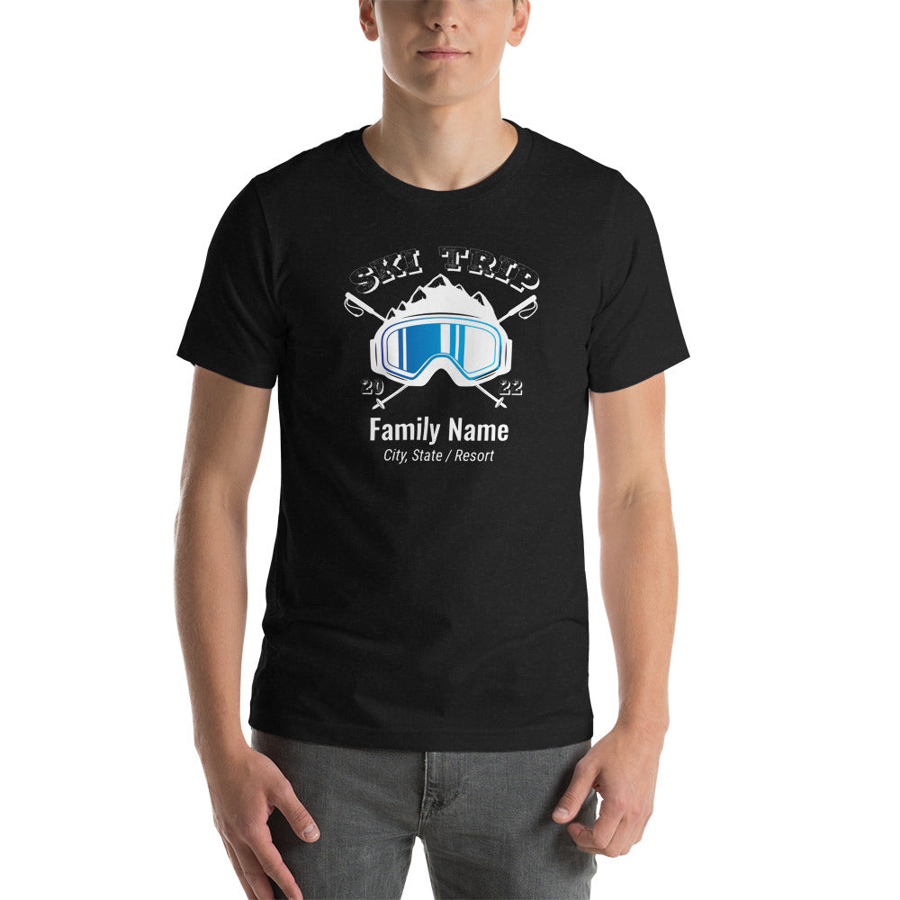 Family Ski Trip 2022 Blue Goggles Short-Sleeve Unisex T-Shirt - Powderaddicts