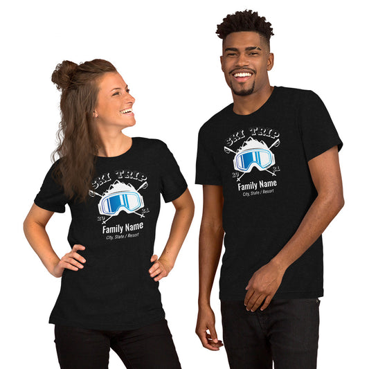 Family Ski Trip 2021 Blue Goggles Short-Sleeve Unisex T-Shirt - Powderaddicts