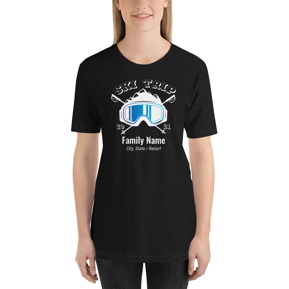 Family Ski Trip 2021 Blue Goggles Short-Sleeve Unisex T-Shirt - Powderaddicts