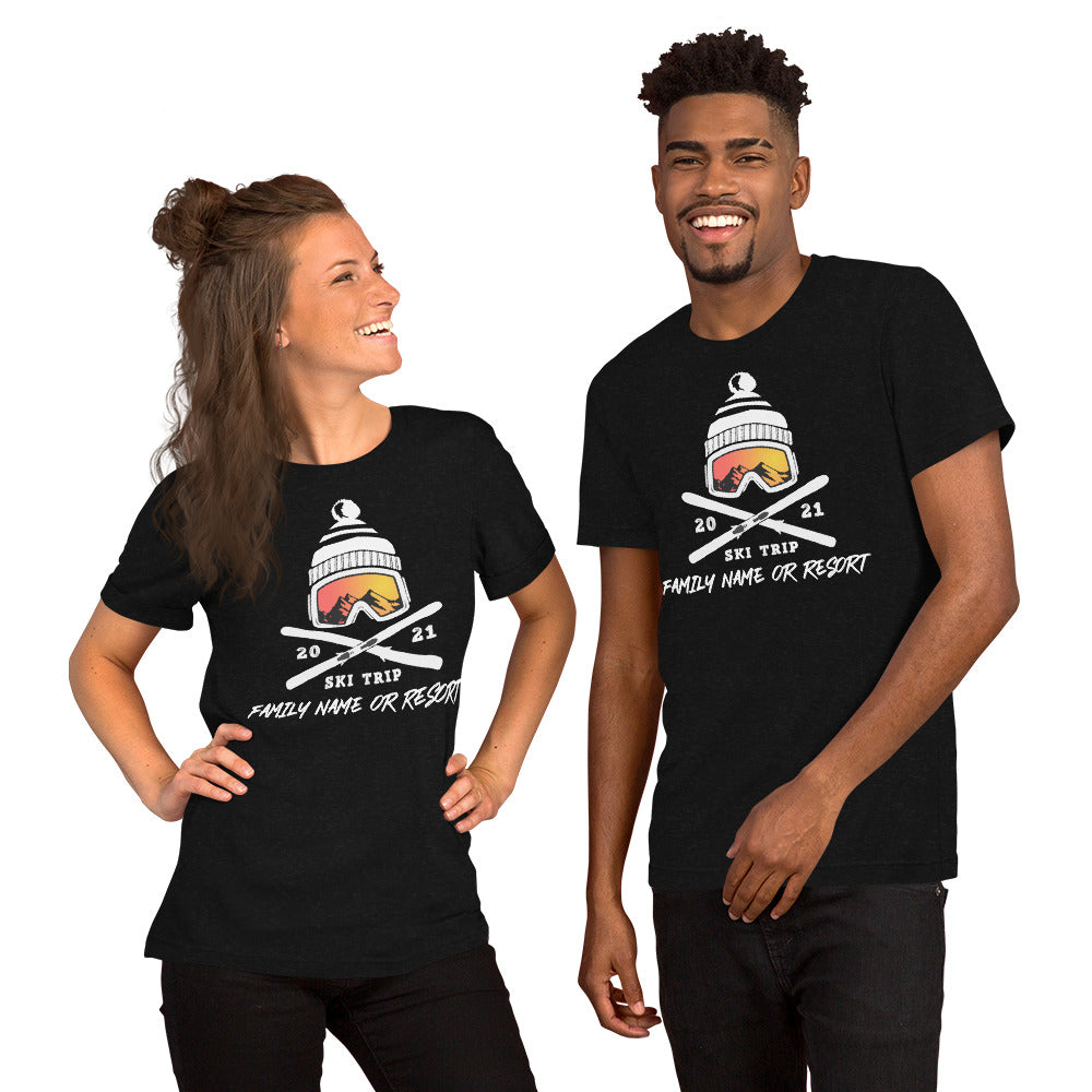 PERSONALIZED FAMILY SKI TRIP Short-Sleeve Unisex T-Shirt - 2021 - Powderaddicts
