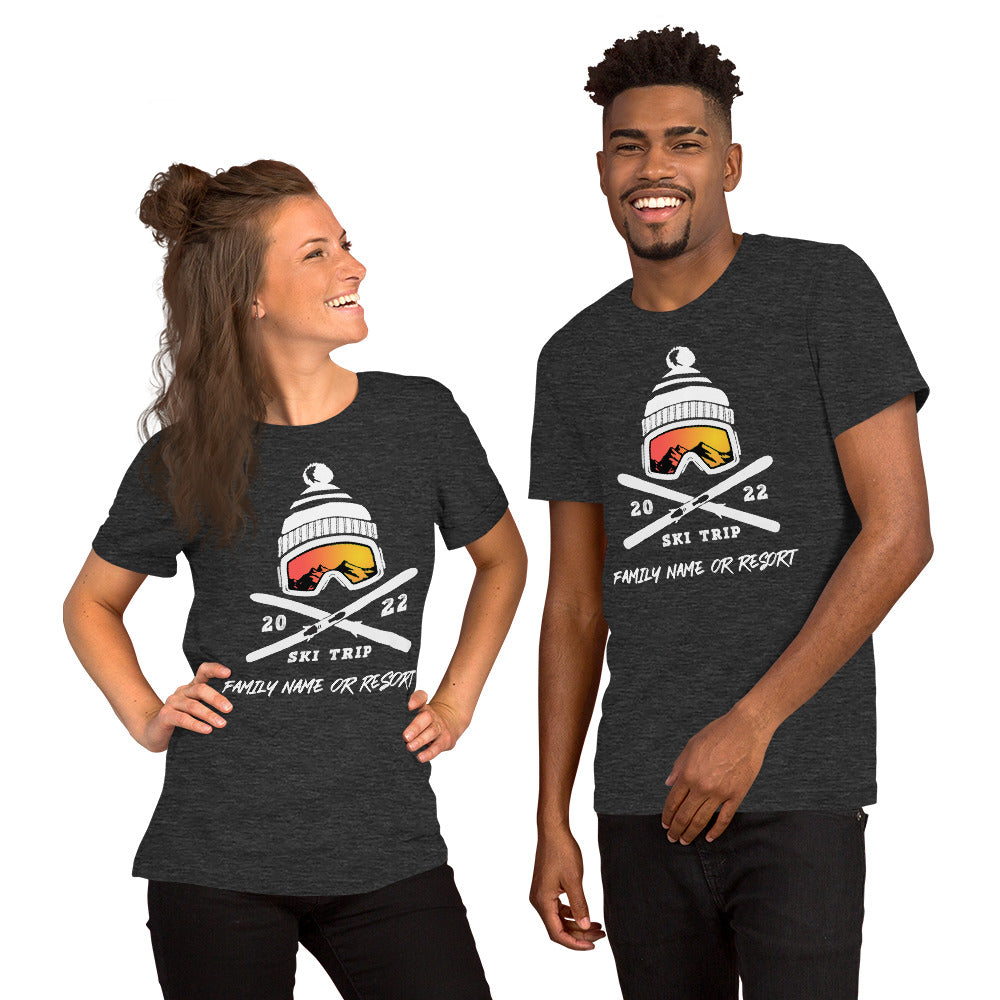 PERSONALIZED FAMILY SKI TRIP Short-Sleeve Unisex T-Shirt - 2022 - Powderaddicts