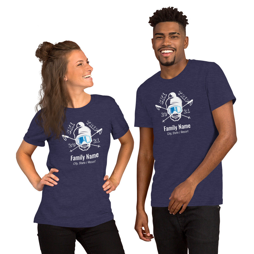 Family Ski Trip 2021 Skull Short-Sleeve Unisex T-Shirt - Powderaddicts