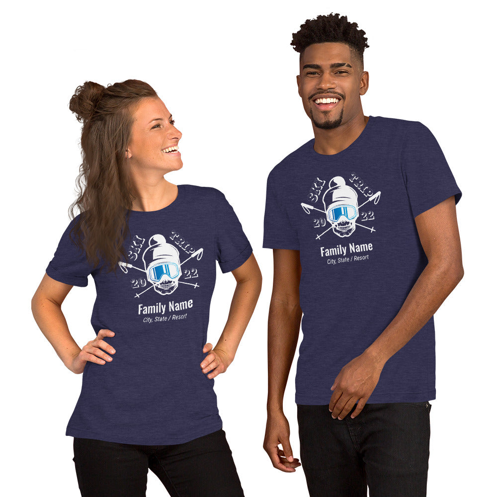 Family Ski Trip 2022 Skull Short-Sleeve Unisex T-Shirt - Powderaddicts