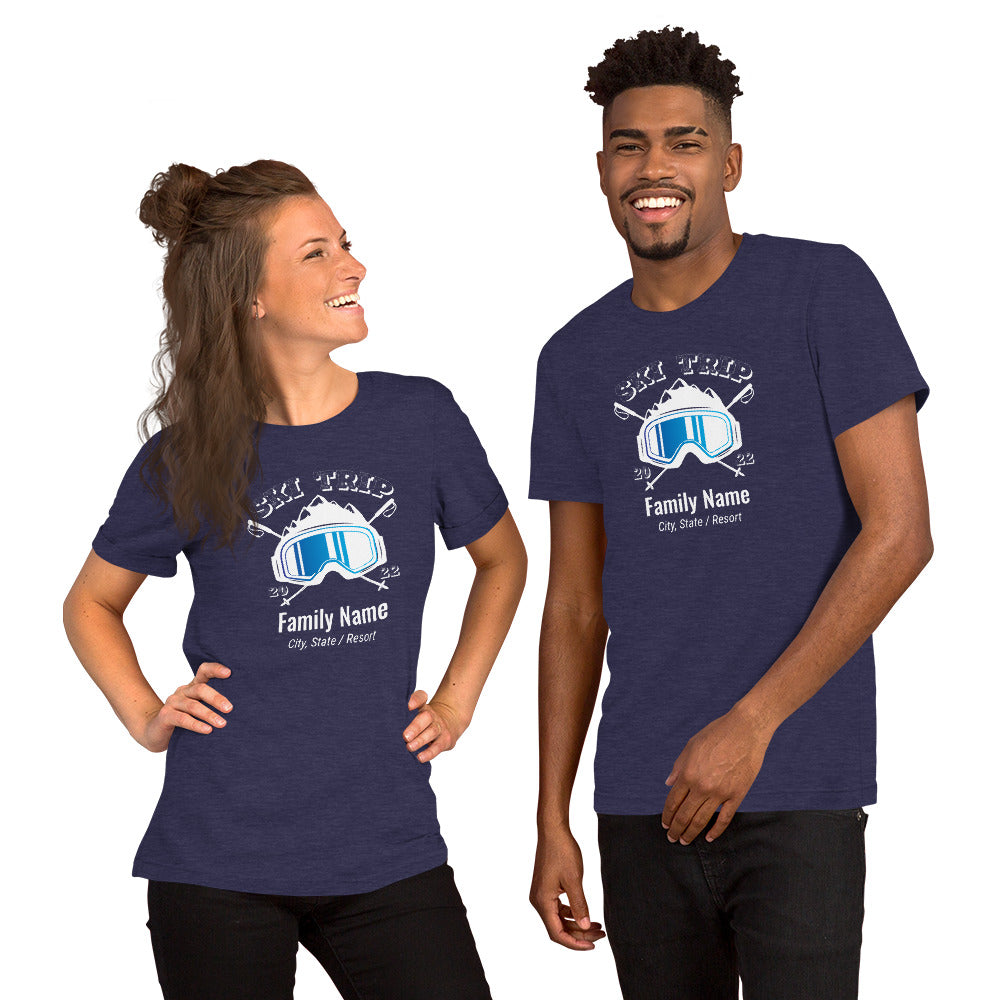 Family Ski Trip 2022 Blue Goggles Short-Sleeve Unisex T-Shirt - Powderaddicts