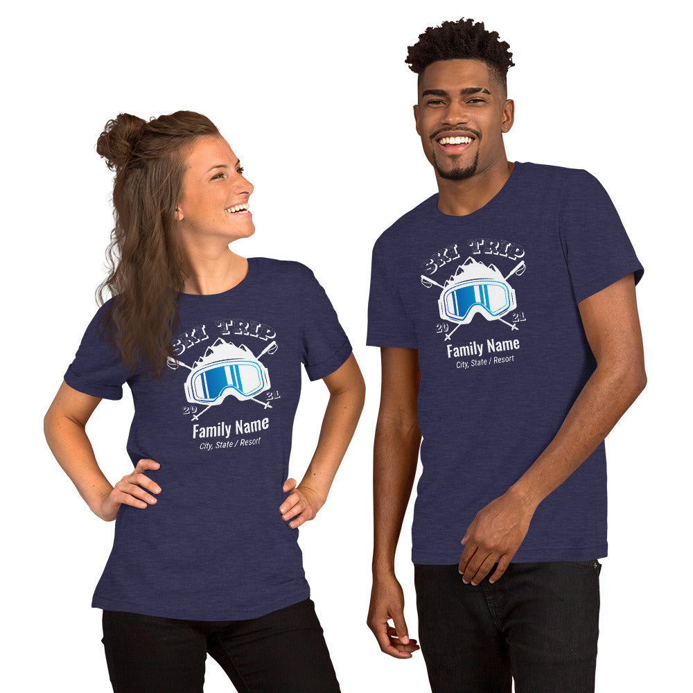 Family Ski Trip 2021 Blue Goggles Short-Sleeve Unisex T-Shirt - Powderaddicts